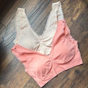 Lace Trimmed Intimates Set - Cream and Peach